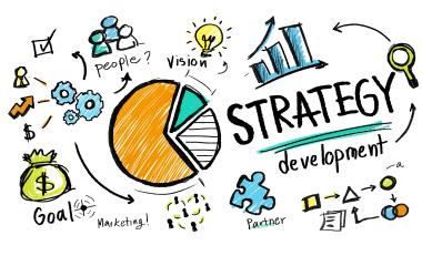 The drawing showing some charts and the term "Strategy development""