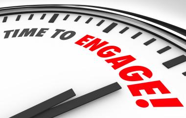 A clock showing 'time to engage'