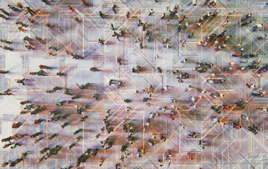 People walking in different directions from a bird's perspective