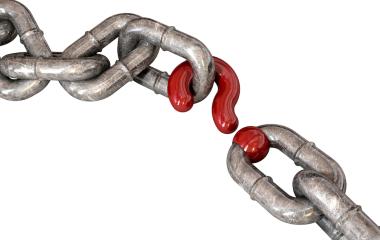 A broken chain with the question mark holding both parts together